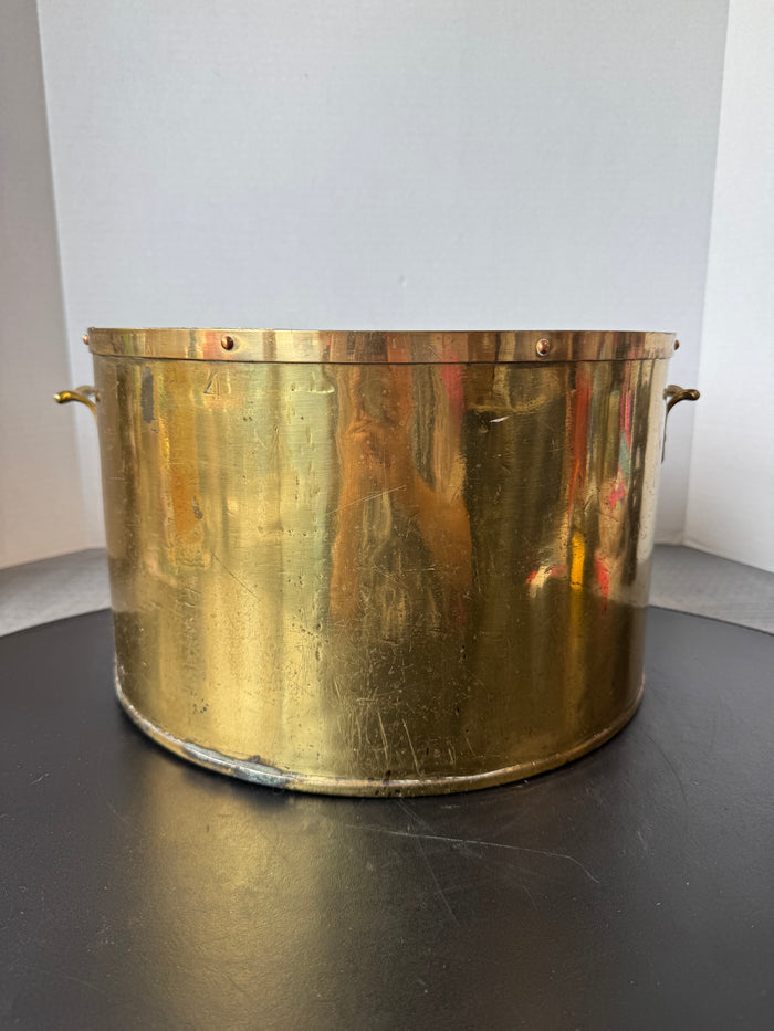 Brass Vintage Pot or Planter with Riveted Rim Band