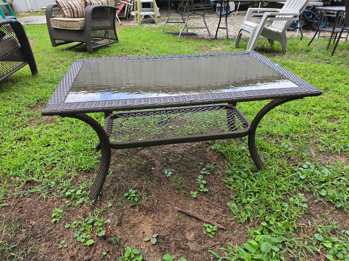 Brown All Weather Wicker Coffee Table w/Smoked Glass Top