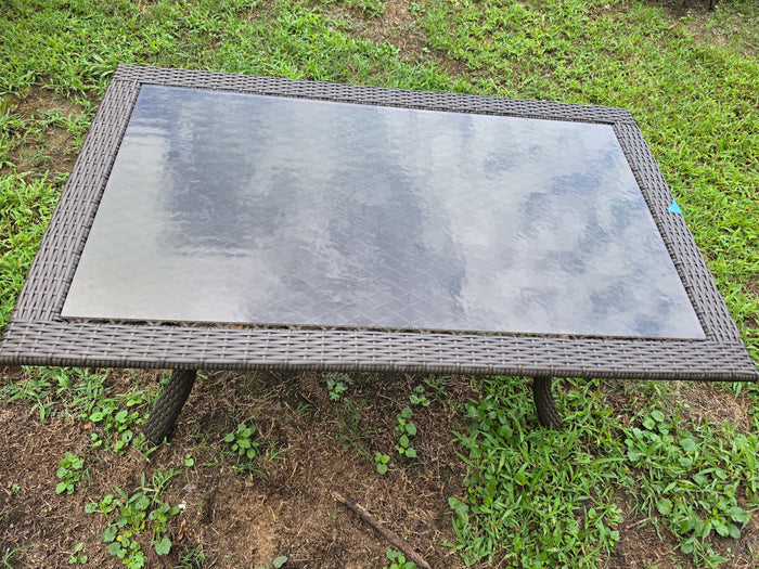 Brown All Weather Wicker Coffee Table w/Smoked Glass Top