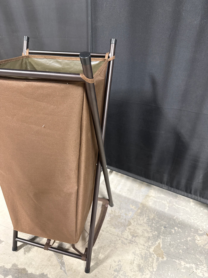 Brown Folding Canvas Laundry Hamper (A)
