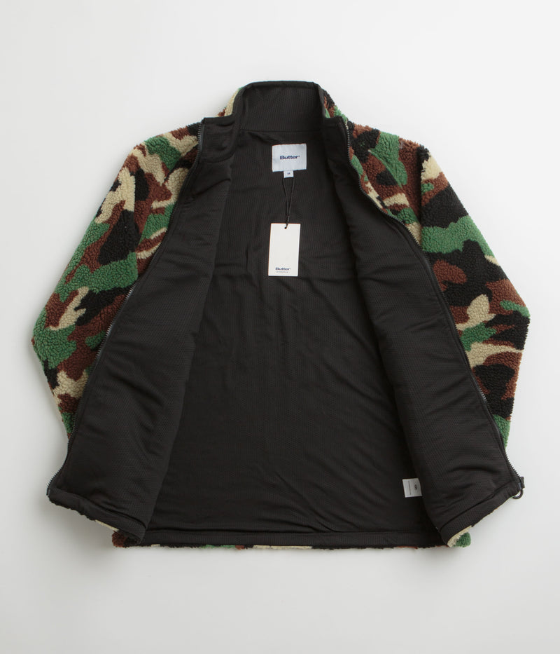 Butter Goods Camo Sherpa Jacket in Forest Green