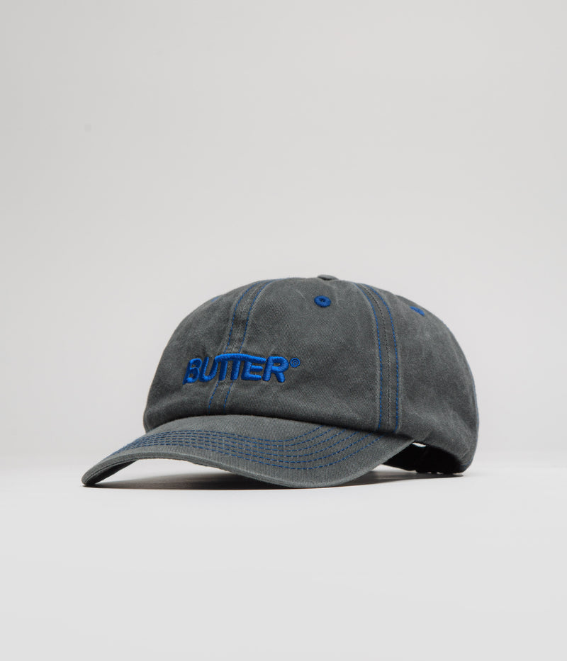 Butter Goods Rounded Logo Cap in Washed Black and Blue