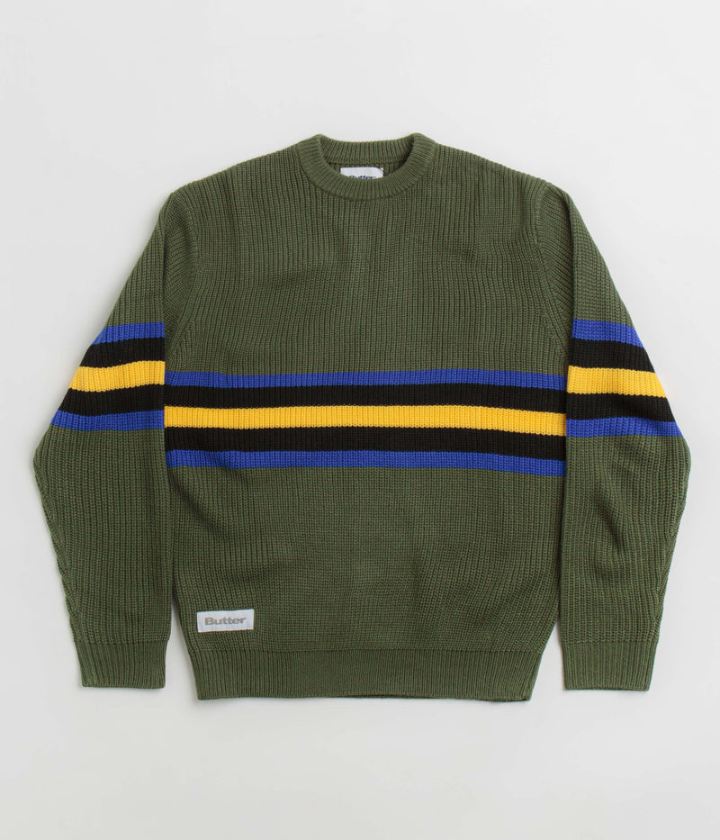 Butter Goods Stripe Knitted Sweatshirt in Ivy