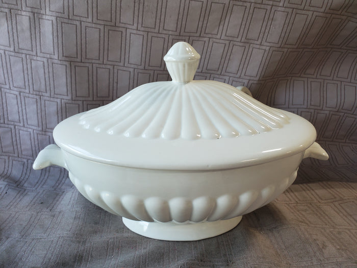 California Pottery White Soup Tureen with Ladle