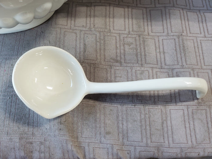 California Pottery White Soup Tureen with Ladle