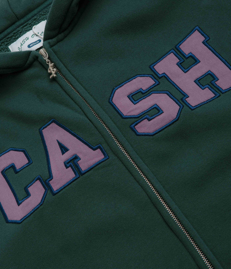 Cash Only Campus Zip-Thru Hoodie in Washed Forest