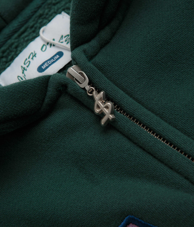 Cash Only Campus Zip-Thru Hoodie in Washed Forest