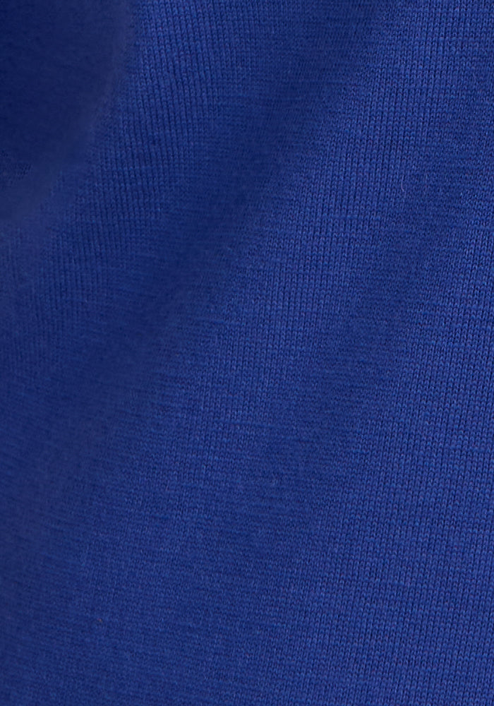 Close-up of the Woolx Chessy Tank Top in Royal Blue, showcasing smooth merino wool fabric with a visible weave and gentle folds—ideal for layering.