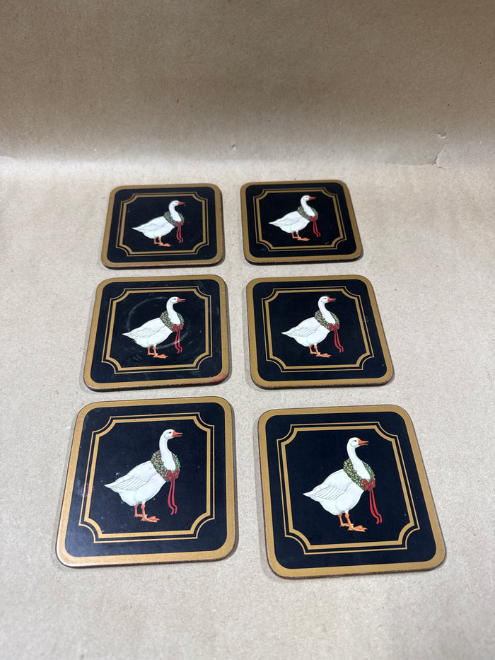 Christmas Goose With Wreath Pimpernel Coasters - Set Of 6