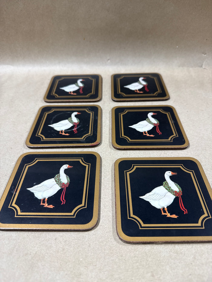 Christmas Goose With Wreath Pimpernel Coasters - Set Of 6