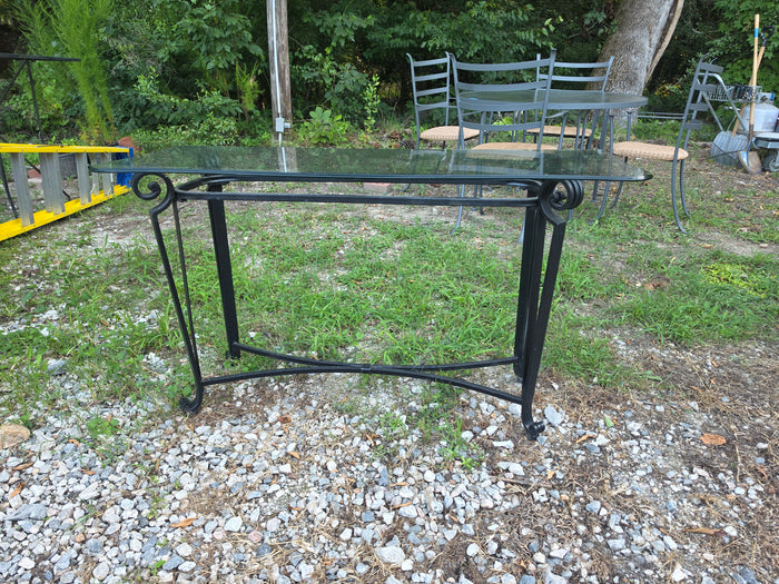 Console Table, Cast Iron Frame w/Beveled Glass Top