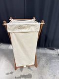 Cream Colored Canvas Folding Laundry Hamper With Top - Embroidered (B)