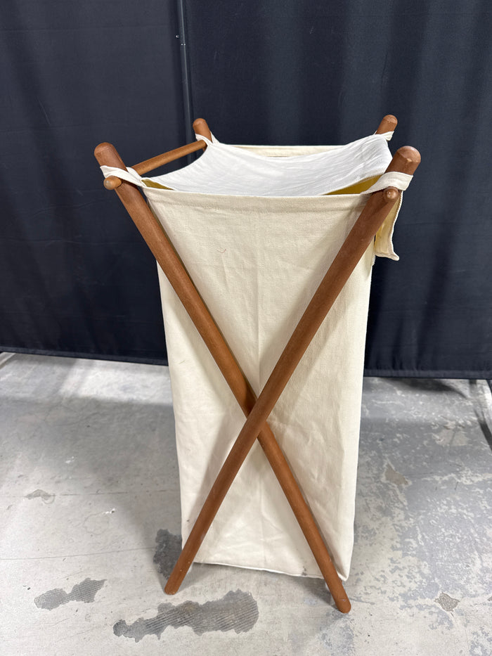 Cream Colored Canvas Folding Laundry Hamper With Top - Embroidered (B)