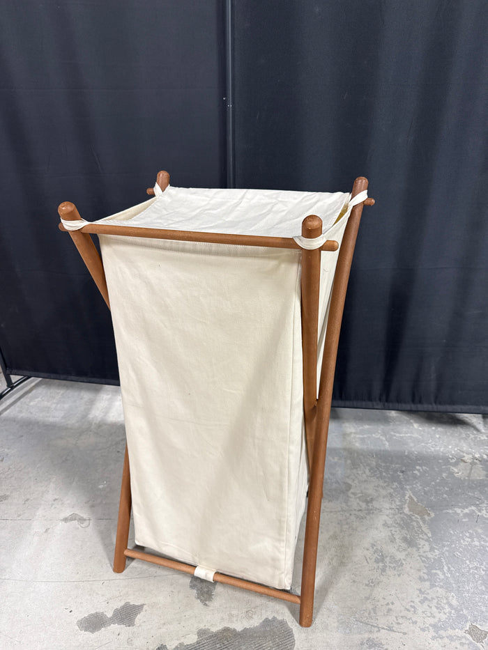 Cream Colored Canvas Folding Laundry Hamper With Top - Embroidered (B)