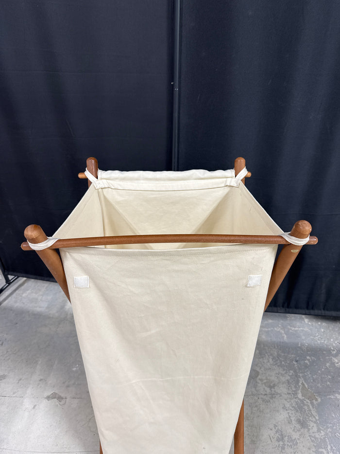 Cream Colored Canvas Folding Laundry Hamper With Top - Embroidered (B)
