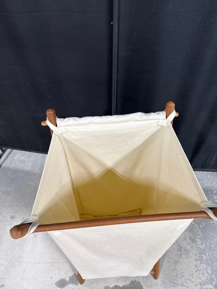 Cream Colored Canvas Folding Laundry Hamper With Top - Embroidered (B)