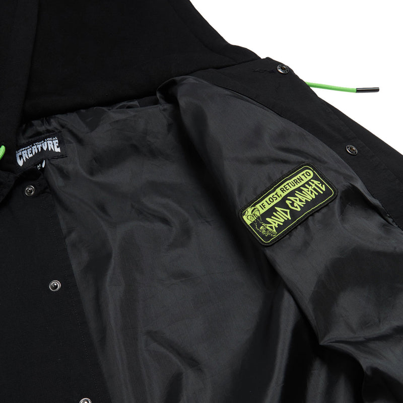 Creature Gravette Cut And Tie Hooded Windbreaker Jacket - Black