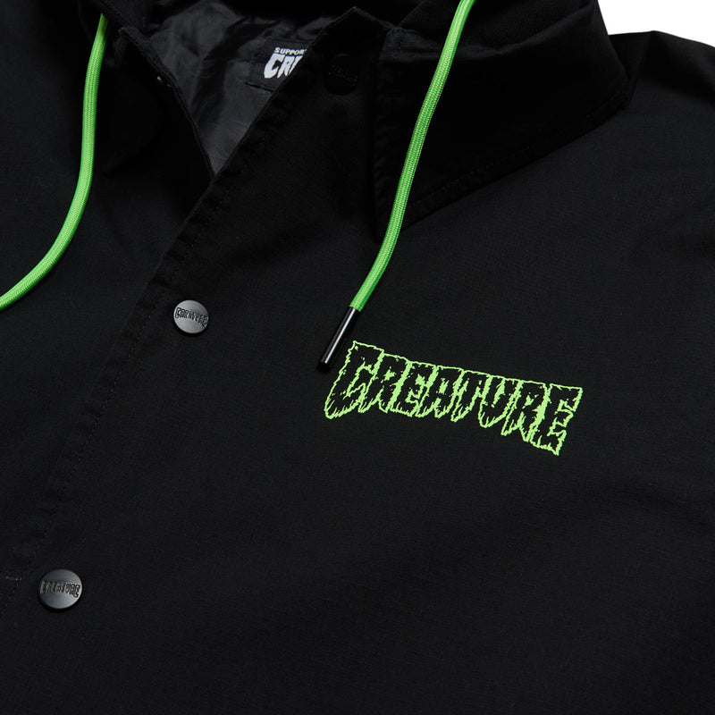 Creature Gravette Cut And Tie Hooded Windbreaker Jacket - Black