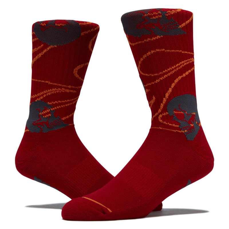 Creature Spiral Skull Crew Socks - Burgundy