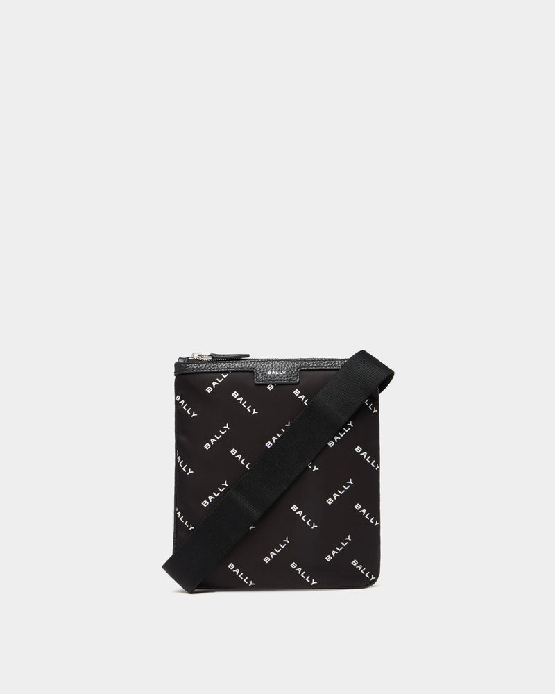 Crossbody Bag In Black Nylon With a Chevron Logo Print