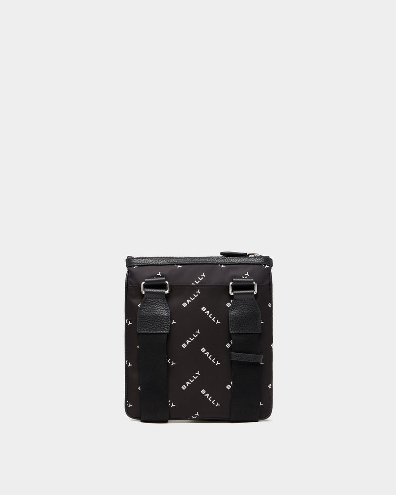 Crossbody Bag In Black Nylon With a Chevron Logo Print