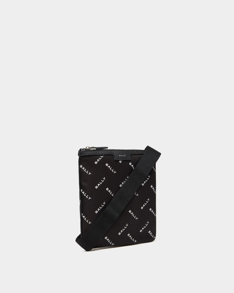 Crossbody Bag In Black Nylon With a Chevron Logo Print