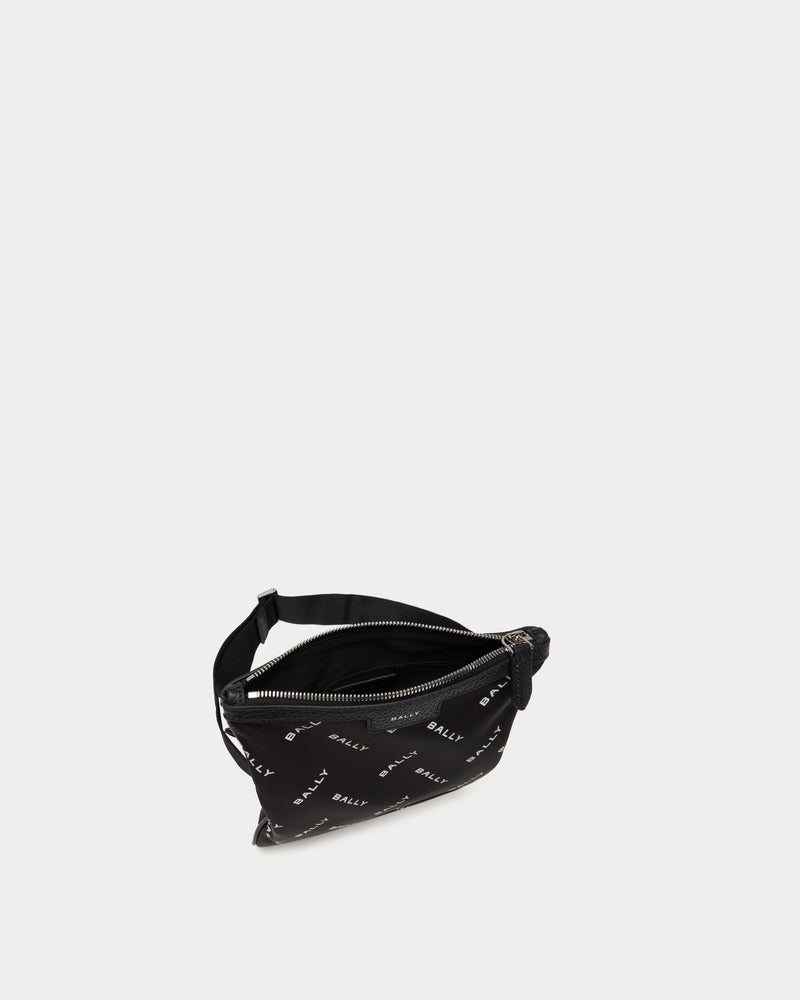 Crossbody Bag In Black Nylon With a Chevron Logo Print