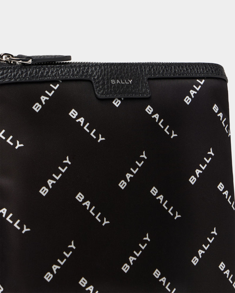 Crossbody Bag In Black Nylon With a Chevron Logo Print