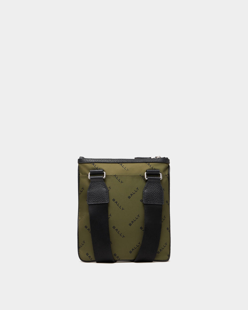 Crossbody Bag In Green Nylon With a Chevron Logo Print