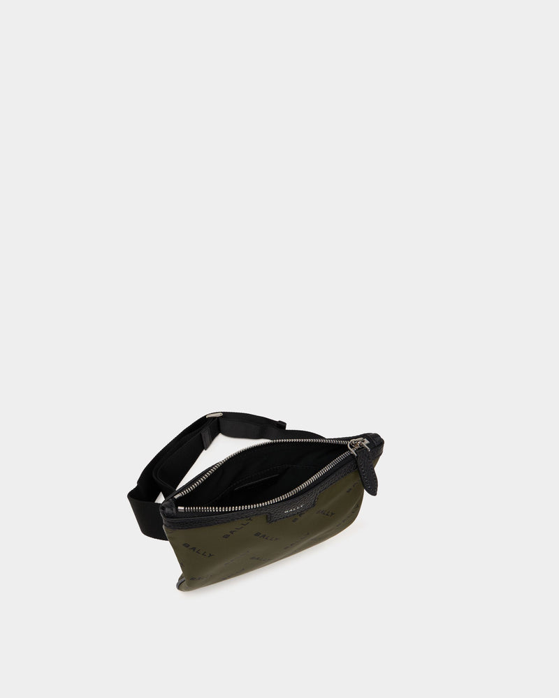 Crossbody Bag In Green Nylon With a Chevron Logo Print