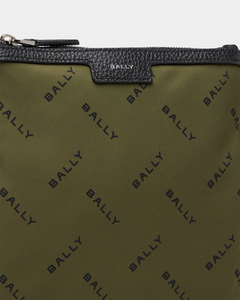 Crossbody Bag In Green Nylon With a Chevron Logo Print