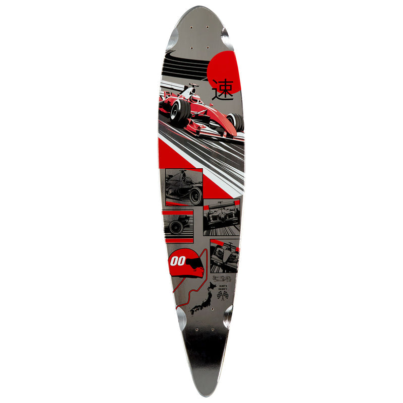 Daddies Race Car Foil Pintail Longboard Deck - Silver Foil/Red