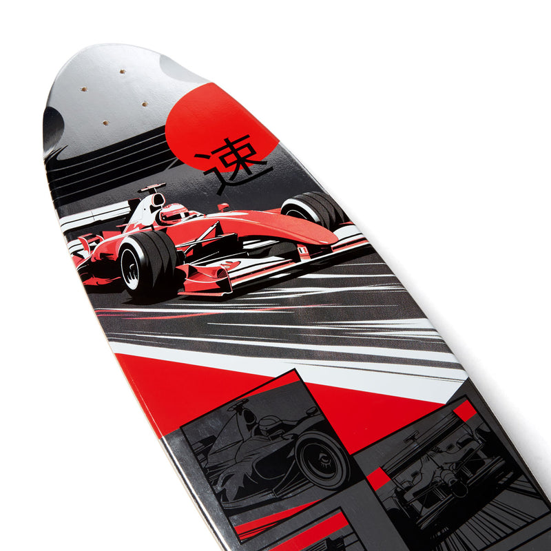 Daddies Race Car Foil Pintail Longboard Deck - Silver Foil/Red