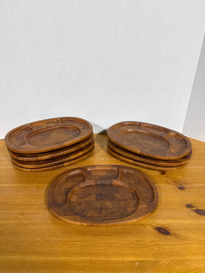 Digsmed #10 Danmark Teak Wood Divided Oval Trays - Set Of 8