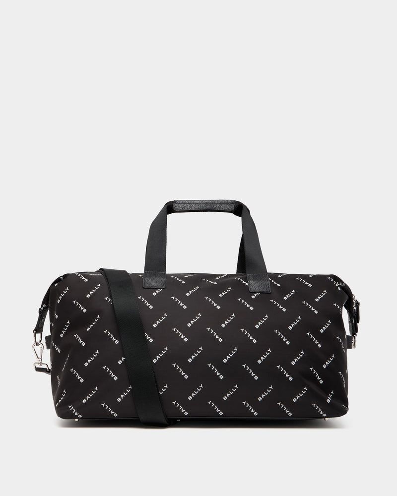 Duffle Bag In Black Nylon With a Chevron Logo Print