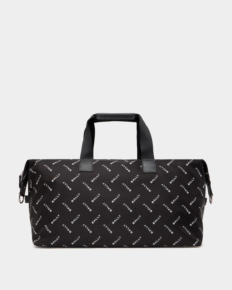 Duffle Bag In Black Nylon With a Chevron Logo Print