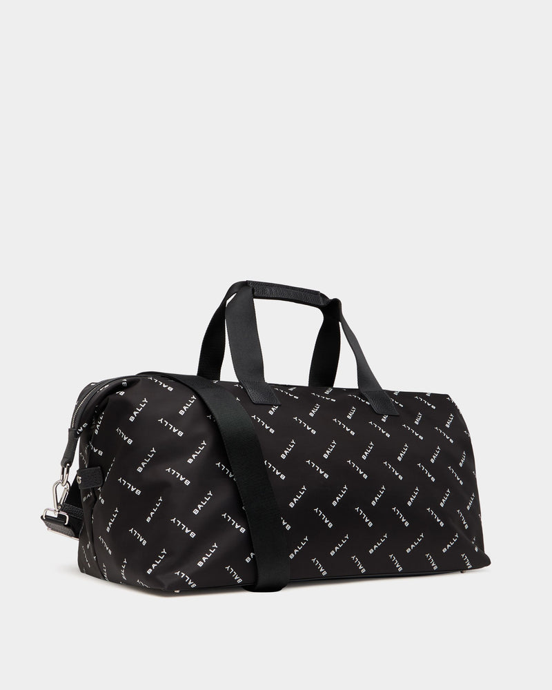 Duffle Bag In Black Nylon With a Chevron Logo Print