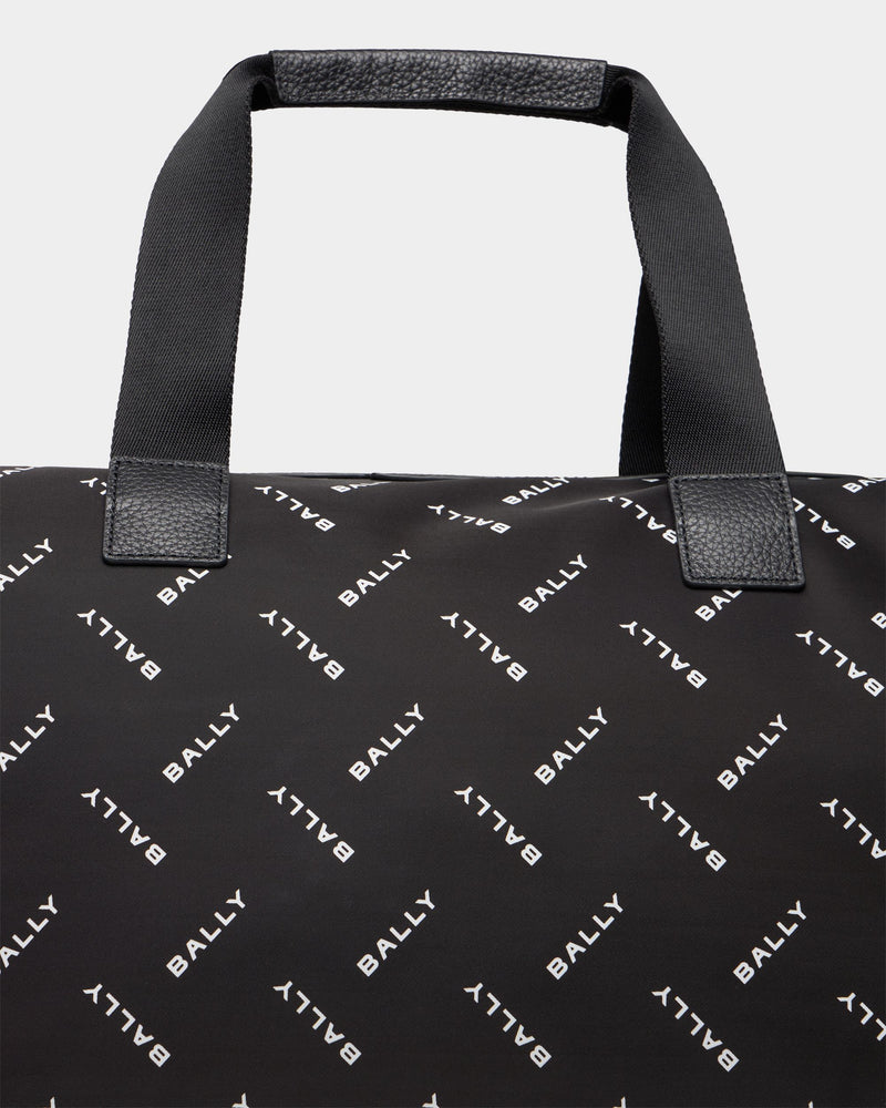Duffle Bag In Black Nylon With a Chevron Logo Print