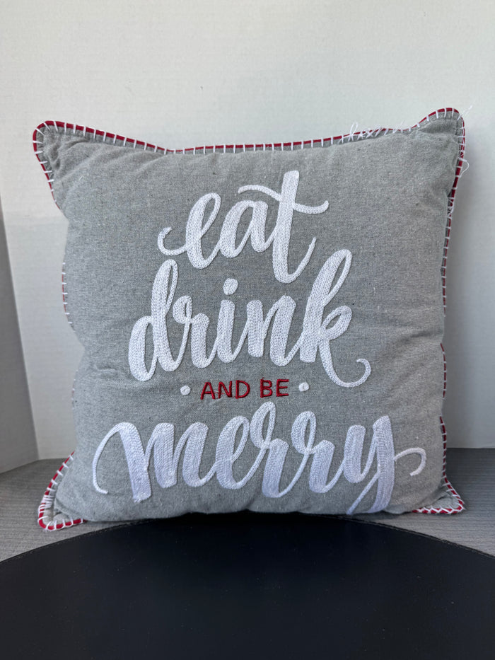 Eat Drink and Be Merry Embroidered Throw Pillow