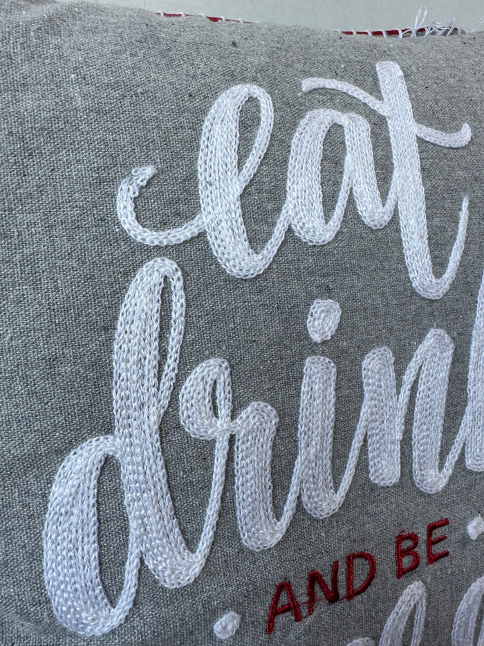 Eat Drink and Be Merry Embroidered Throw Pillow