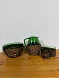 Empoli Mid Century Green Glass In Wicker Set - 5 Pieces