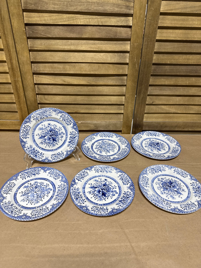 English Ironstone Blue Floral Dessert Plates - Set Of 6