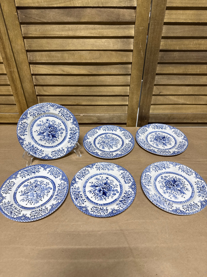 English Ironstone Blue Floral Dessert Plates - Set Of 6