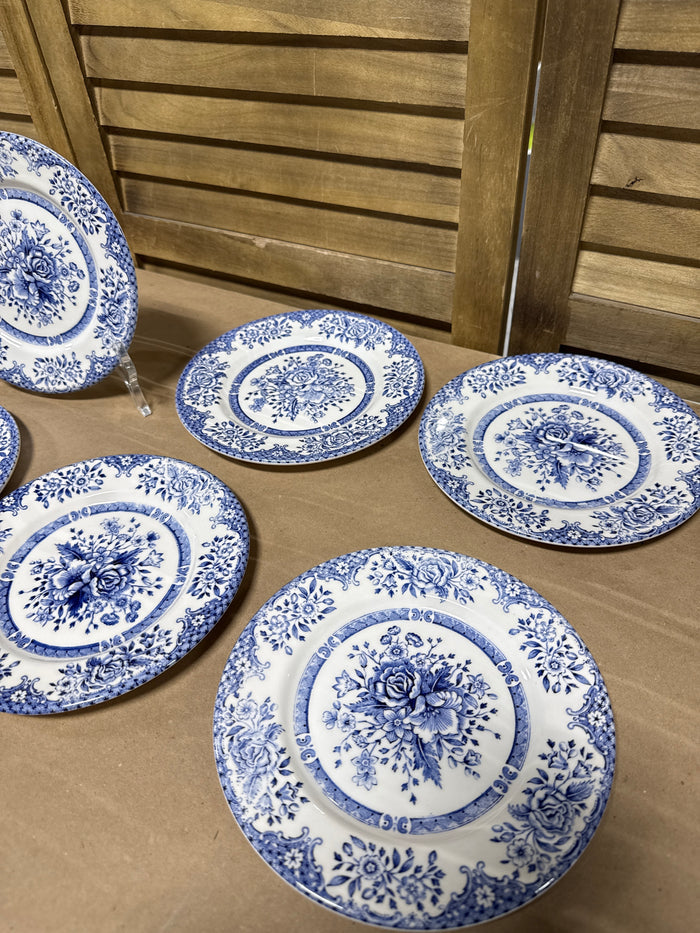 English Ironstone Blue Floral Dessert Plates - Set Of 6