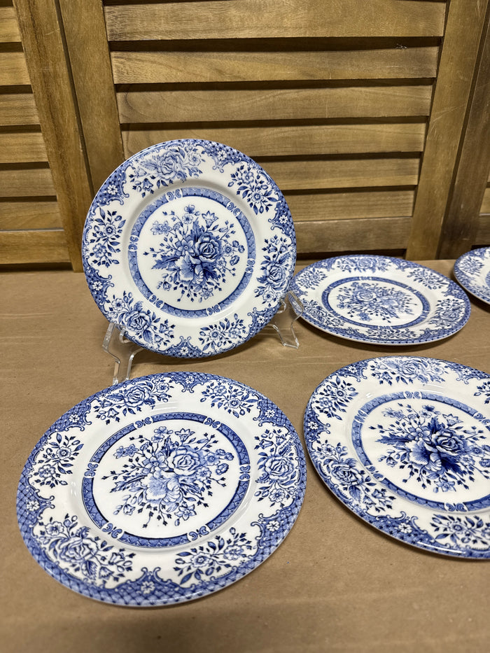 English Ironstone Blue Floral Dessert Plates - Set Of 6