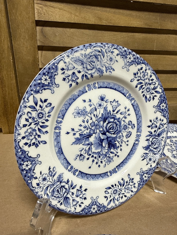 English Ironstone Blue Floral Dessert Plates - Set Of 6