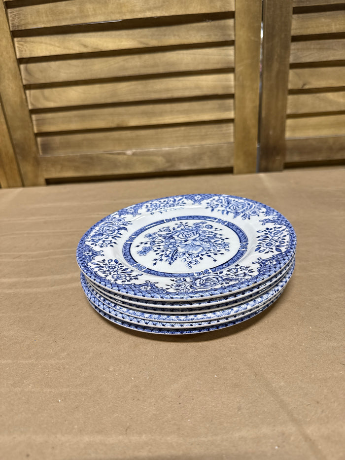 English Ironstone Blue Floral Dessert Plates - Set Of 6