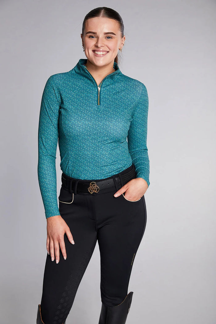 Equieire Emma Signature Sunshirt-  Green Equieire Print