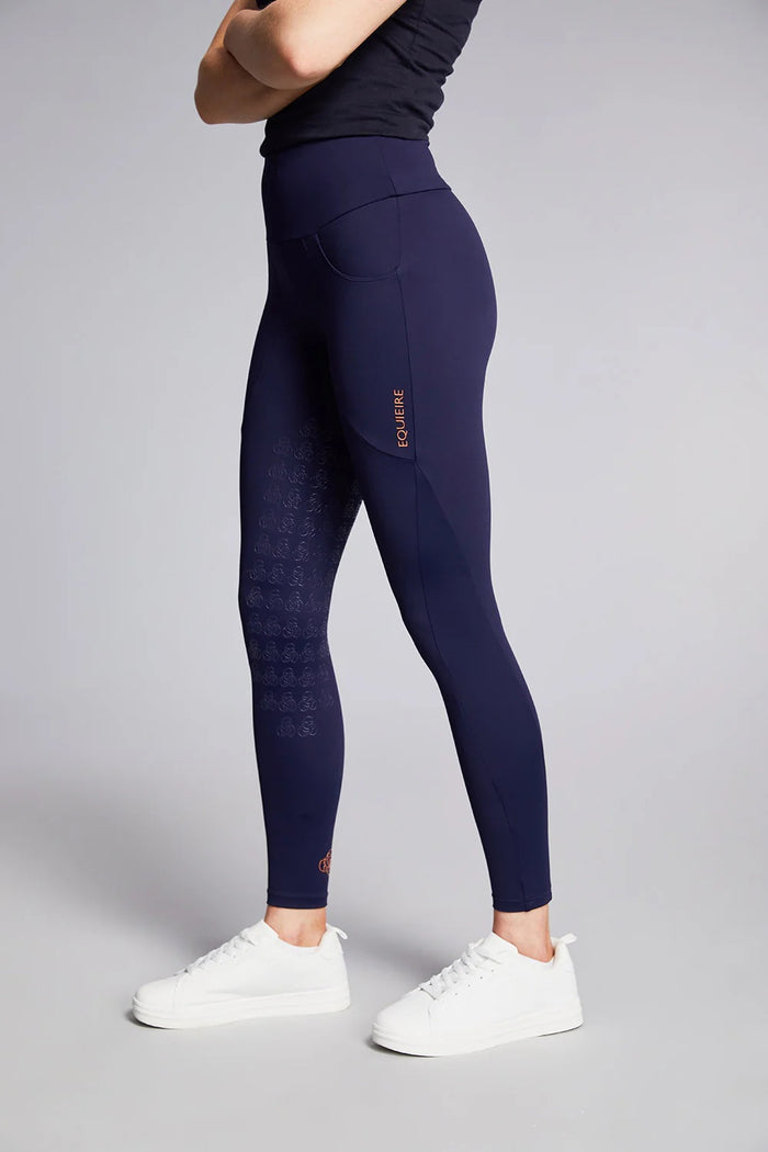 Equieire Jessica 3/4 Grip Ridding Leggings - Navy With Rose Gold