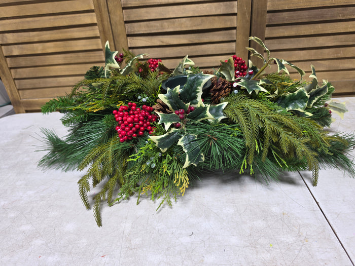 Faux Greenery Holiday Arrangement w/Candle Holder